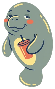 Marge the manatee, iced coffee in flipper